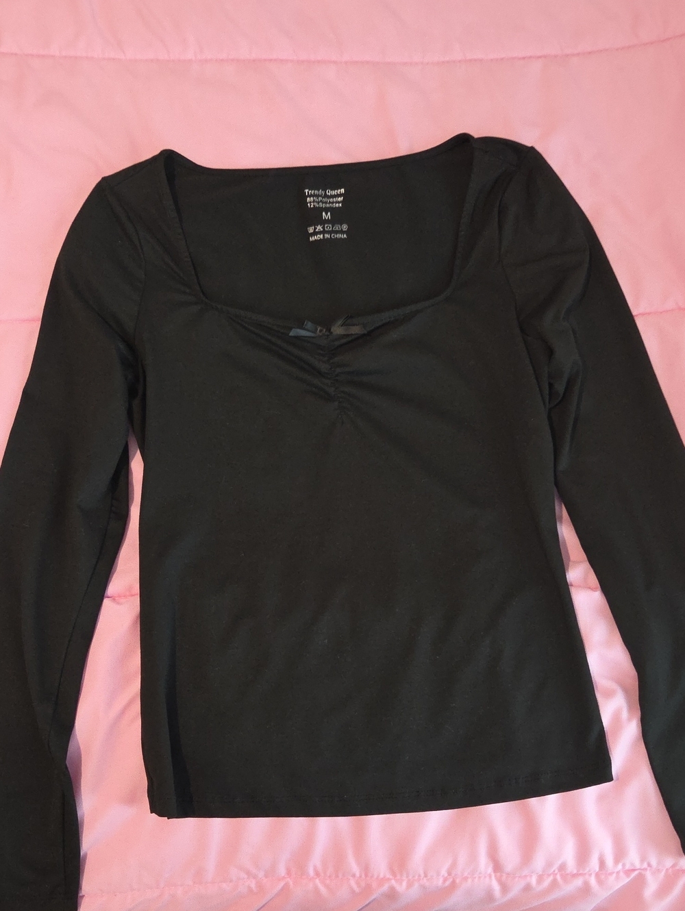Women's Black Long Sleeve Square Neck Top